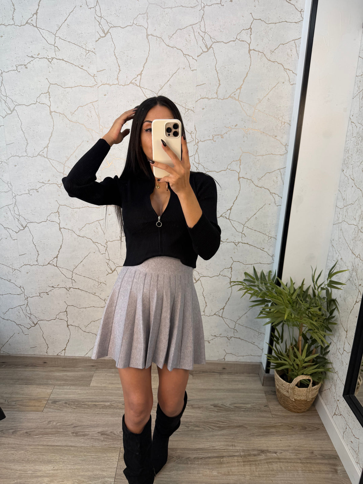 FALDA PUNTO MIRA GRIS