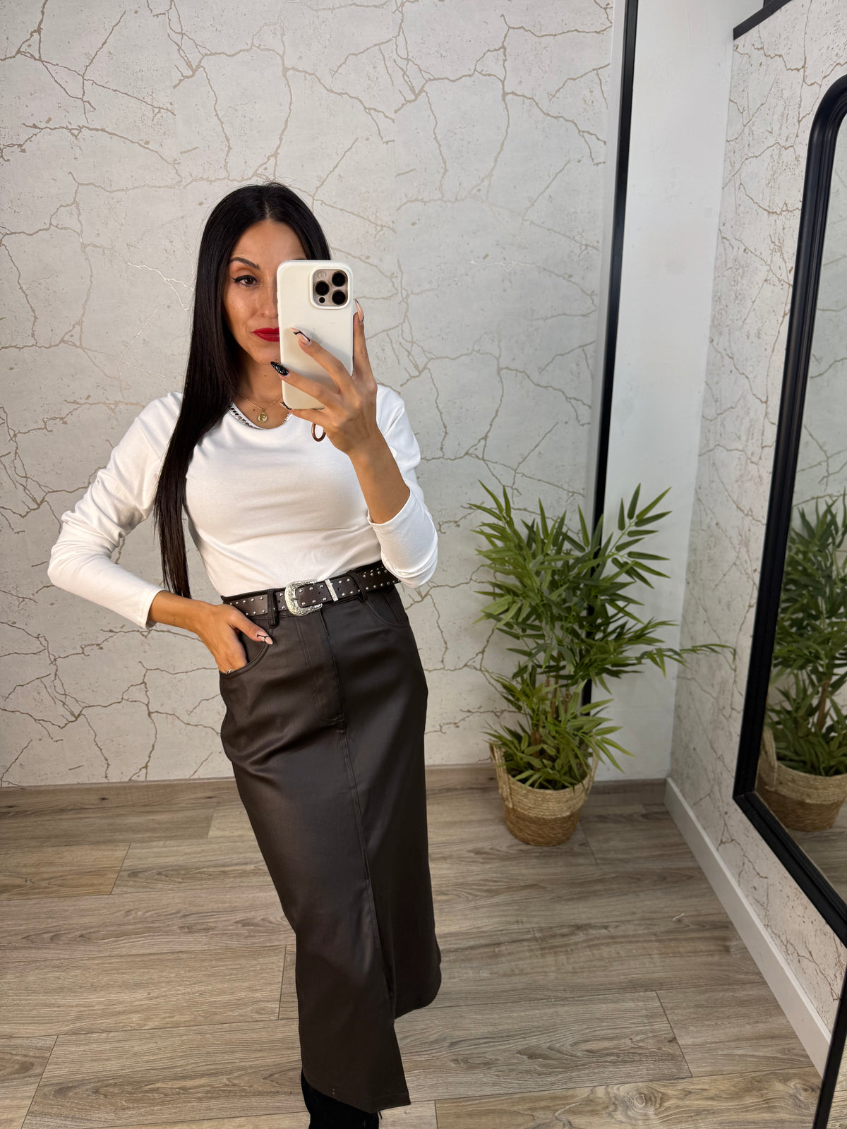 FALDA MIDI ENCERADA CHOCO