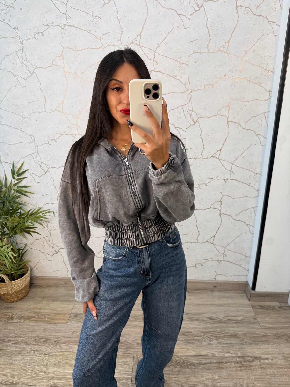 SUDADERA LAVADA GRIS