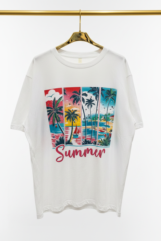 Camiseta Summer fondo blanco percha dorada