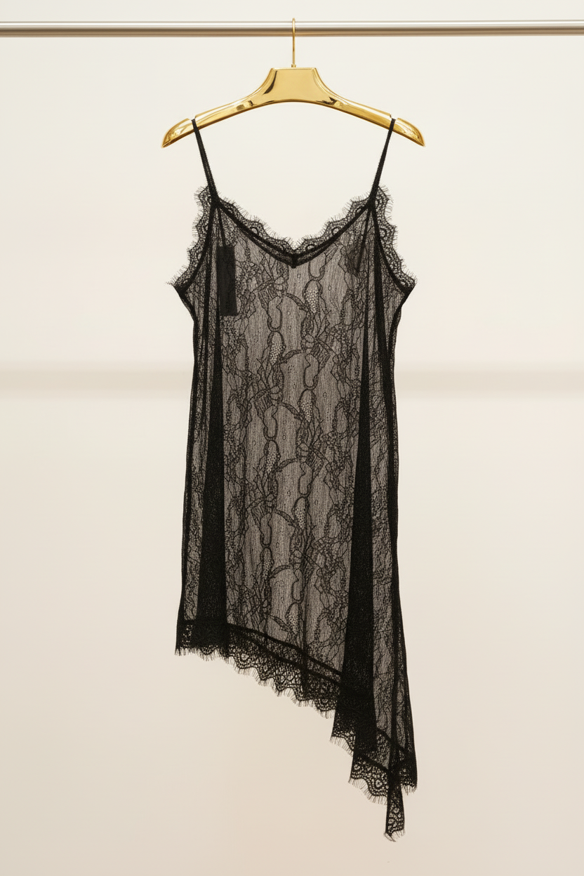 Camisola negra encaje percha dorada